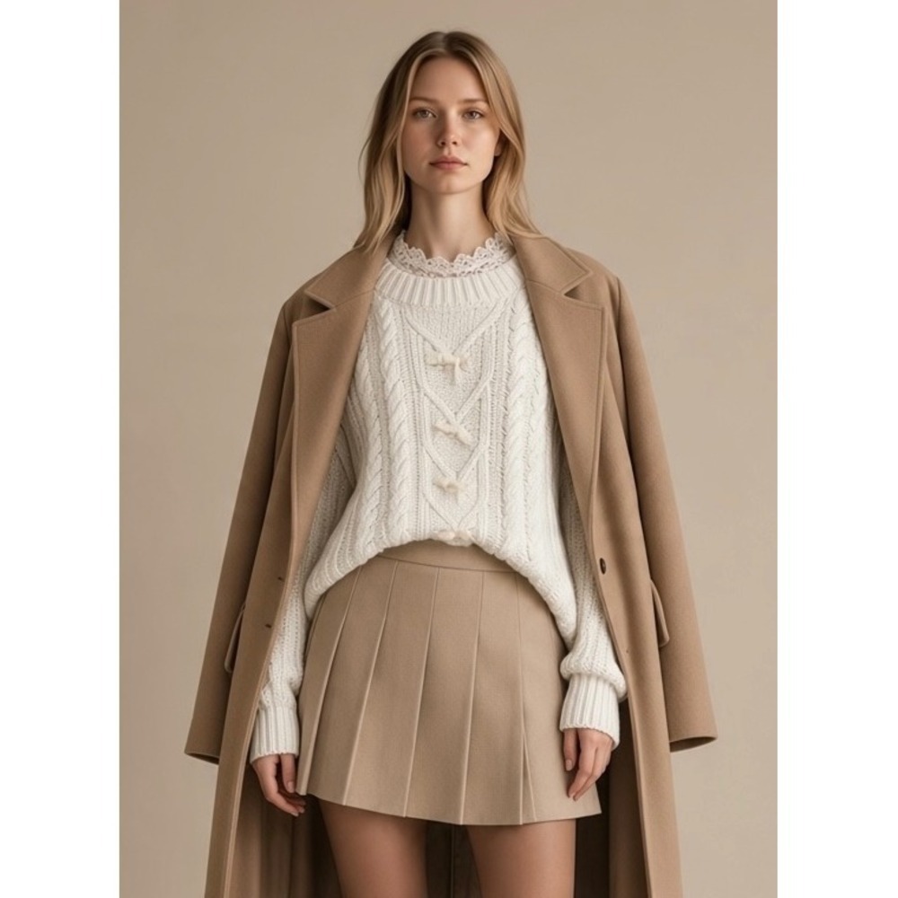 NEW Winter White Cable Knit Bow Coquette Sweater Oversized Small Balletcore